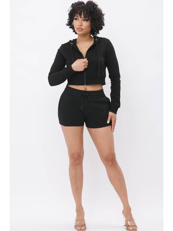 Boswell - Wholesale Lounge Set - Women's - French Terry Hoodie and Short Set With Pockets12