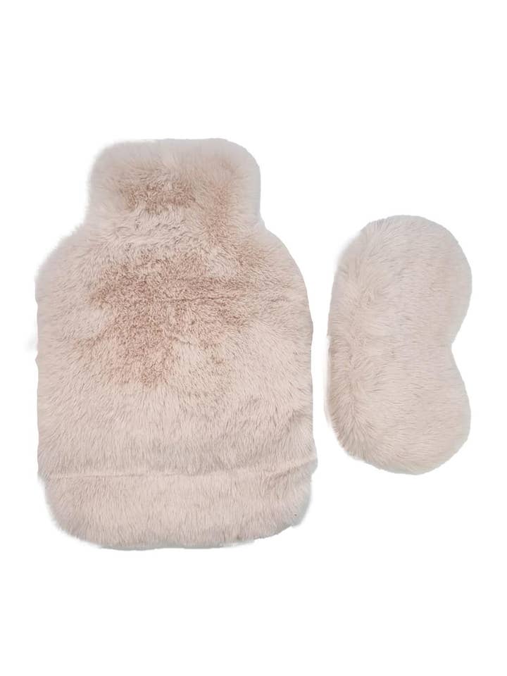 Faux Fur Hot Water Bottle and Eye Mask Set In Cream for wholesale by NOOKI DESIGN LTD