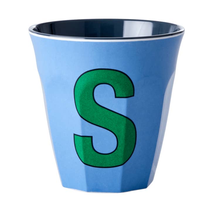 Melamine Cup - Medium with Alphabet in Bluish Colors | Letter S for wholesale by RicebyRice