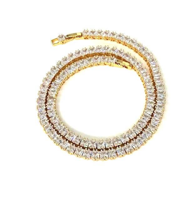 Simply Jewels - Wholesale Link & Chain Necklace - 5.5mm Clear CZ Baguette Square Tennis Chain Adjustable Necklace   NC-21WA32681