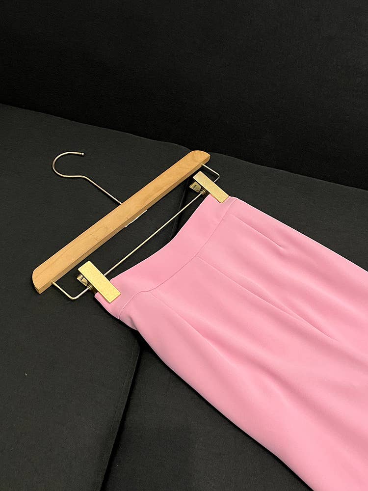 Rose Veste en diamant rose perlée à la main SY379 et costume pantalon skinny en vente sur Faire14