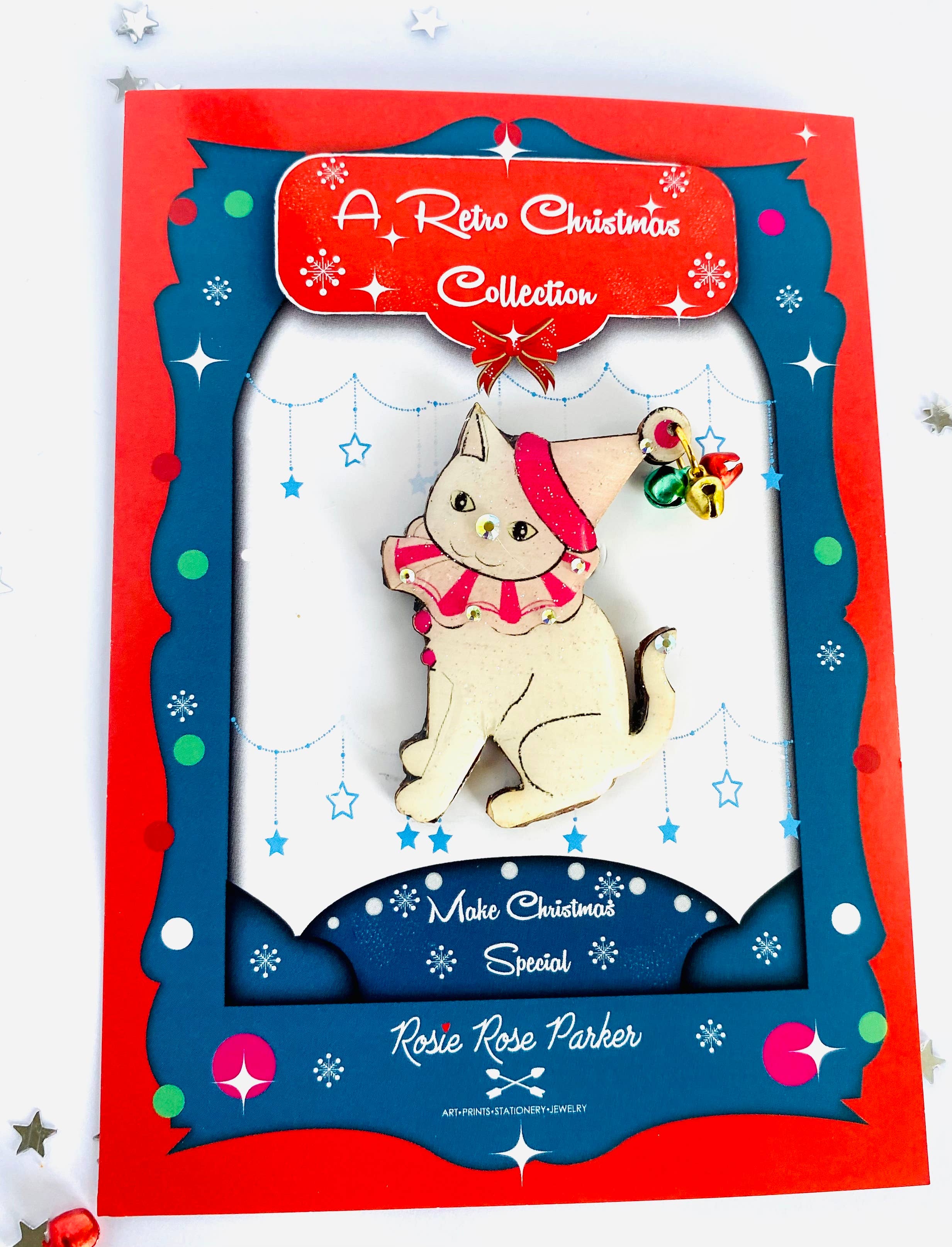 Rosie Rose Parker - Vente Broches - Broche clown en forme de chat scintillant, broche festive, broches de Noël12