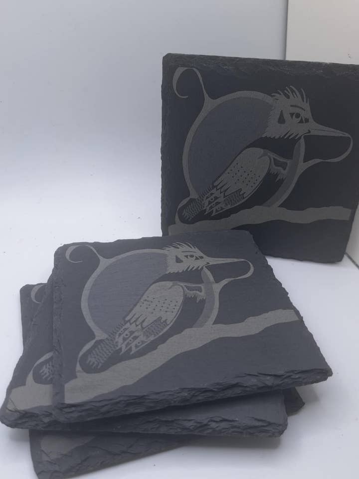 Slate Coaster with Custom Art King Fisher for wholesale by 10 Buffalos Art