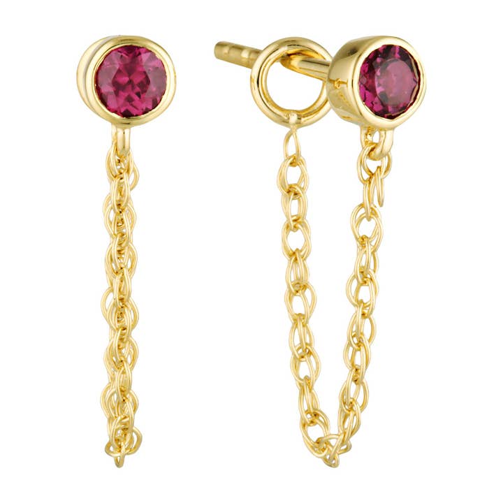 Linklight Garnet Chain Stud Earrings in 18K Gold Vermeil or Silver for wholesale by BOWERBIRD JEWELS