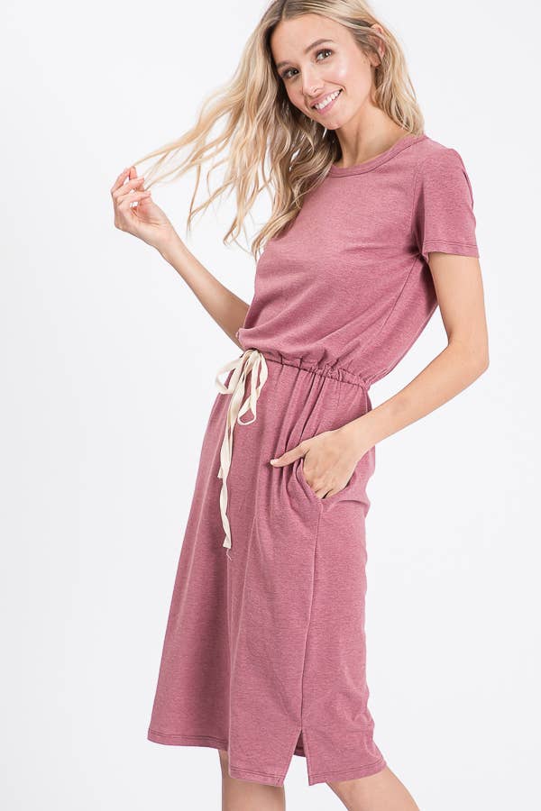 7th Ray - Vente Robe – femme - Robe T-shirt à cordon de serrage à la taille avec poches latérales D246522