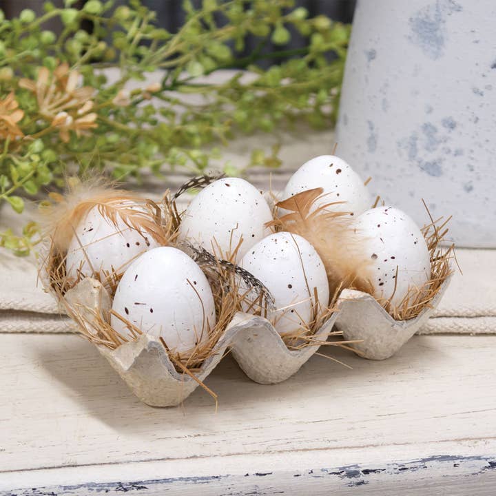 The Hearthside Collection - Wholesale Decorative Tabletop Object - Natural Speckled Eggs in Crate