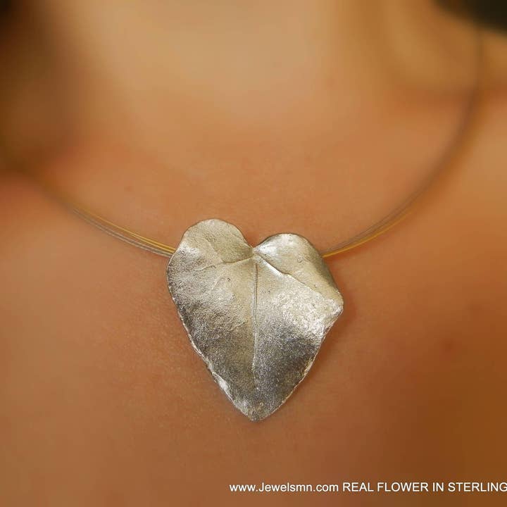 Ivy Leaf Necklace: Sterling Silver Heart Pendant With Nature Symbolism for wholesale by Mother Nature Jewelry