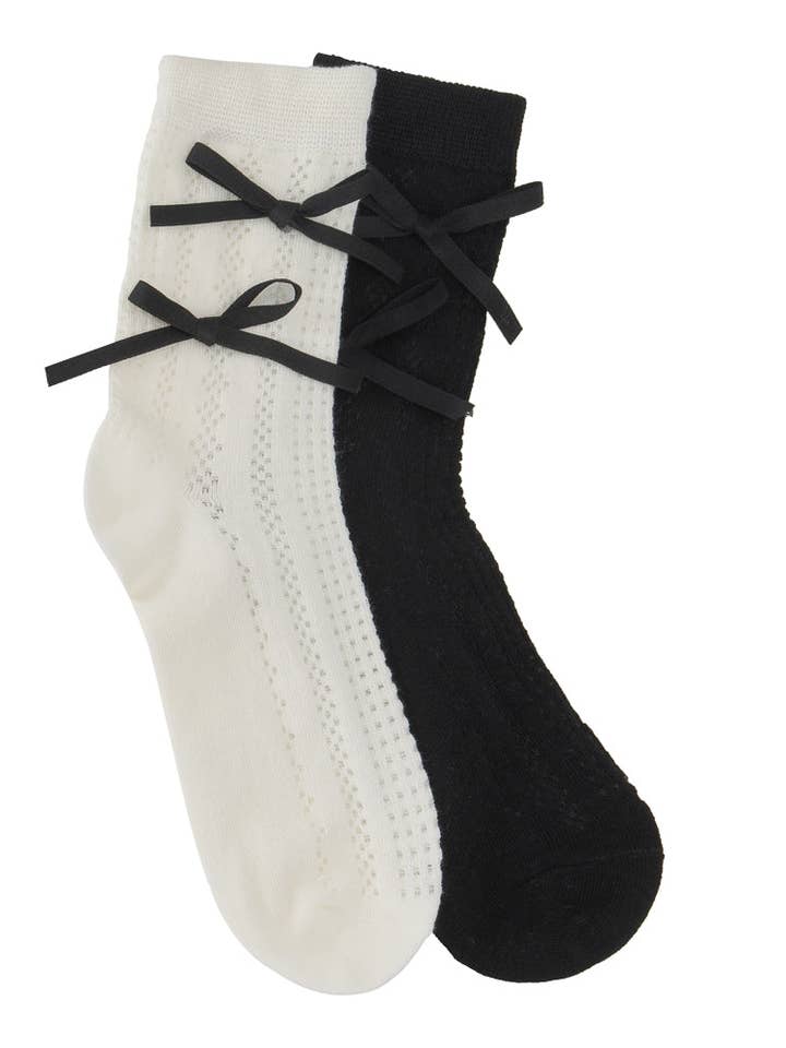 limlim - Wholesale Socks - Women's - DOUBLE BLACK SATIN BOW SOCKS