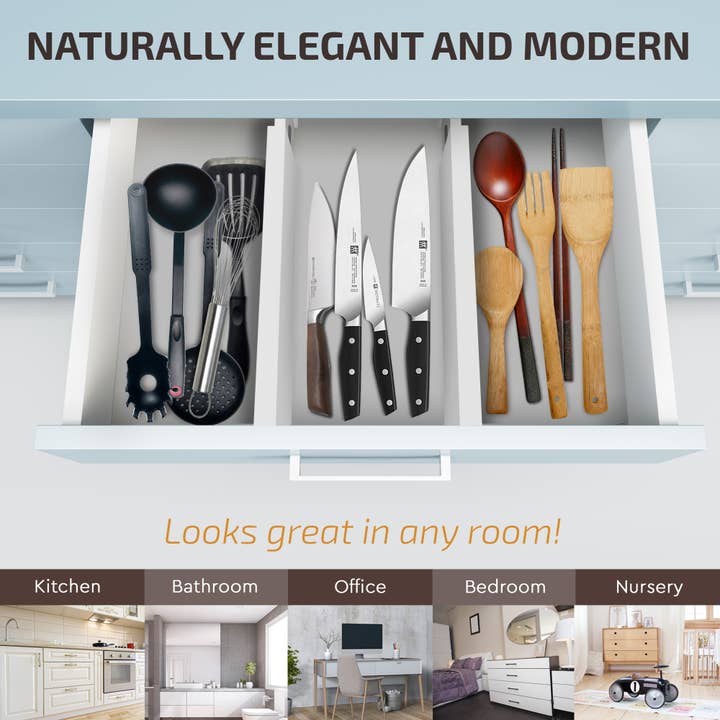 Bambusi - Wholesale Drawer Organizer - Bamboo Drawer Dividers, Adjustable, 4-Pack (White)16