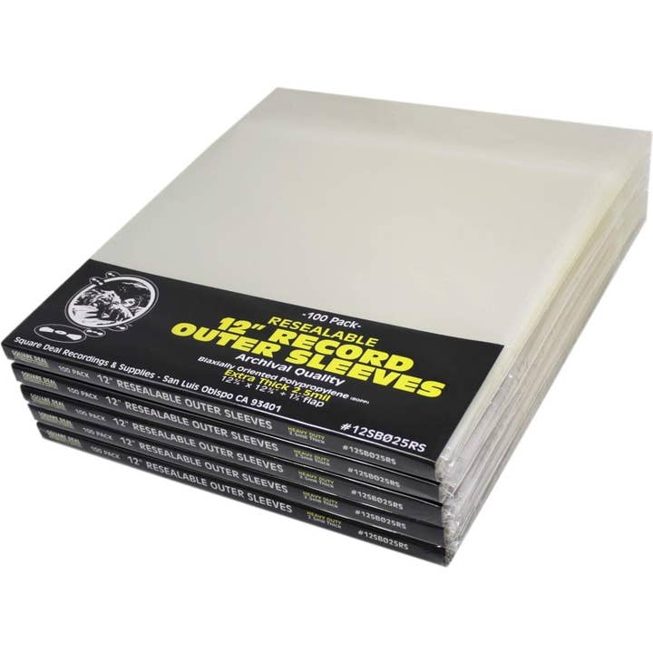Square Deal Recordings & Supplies - Wholesale Music Accessory - 12" 2.5mil Thick Resealable Record LP Sleeves With Flap