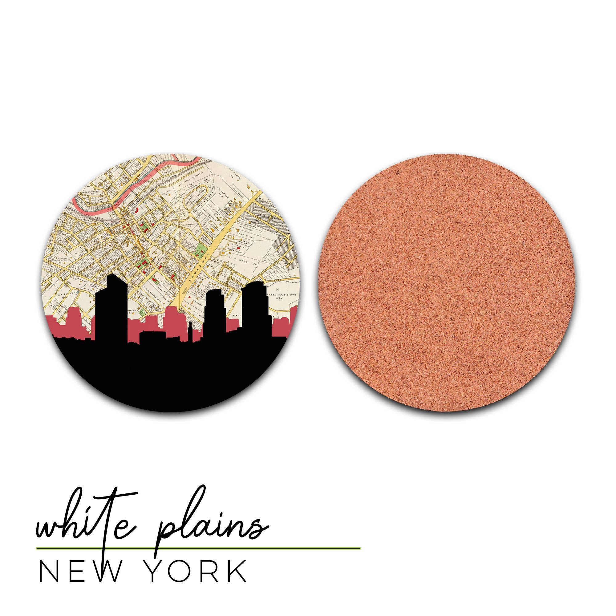 Paperfinch Design – wholesale Coasters – White Plains NY set of 4 coasters  | map + skyline0
