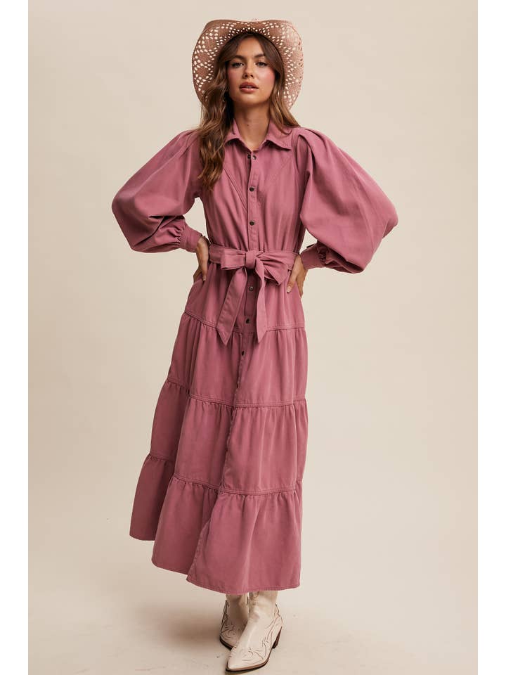 Listicle - Wholesale Dress - Women's - Utility Tiered Denim Midi Dress