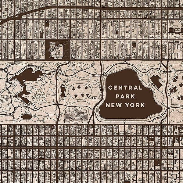 Grabado En Madera Central Park. Mapa De Central Park. para venta al por mayor de Kustwood