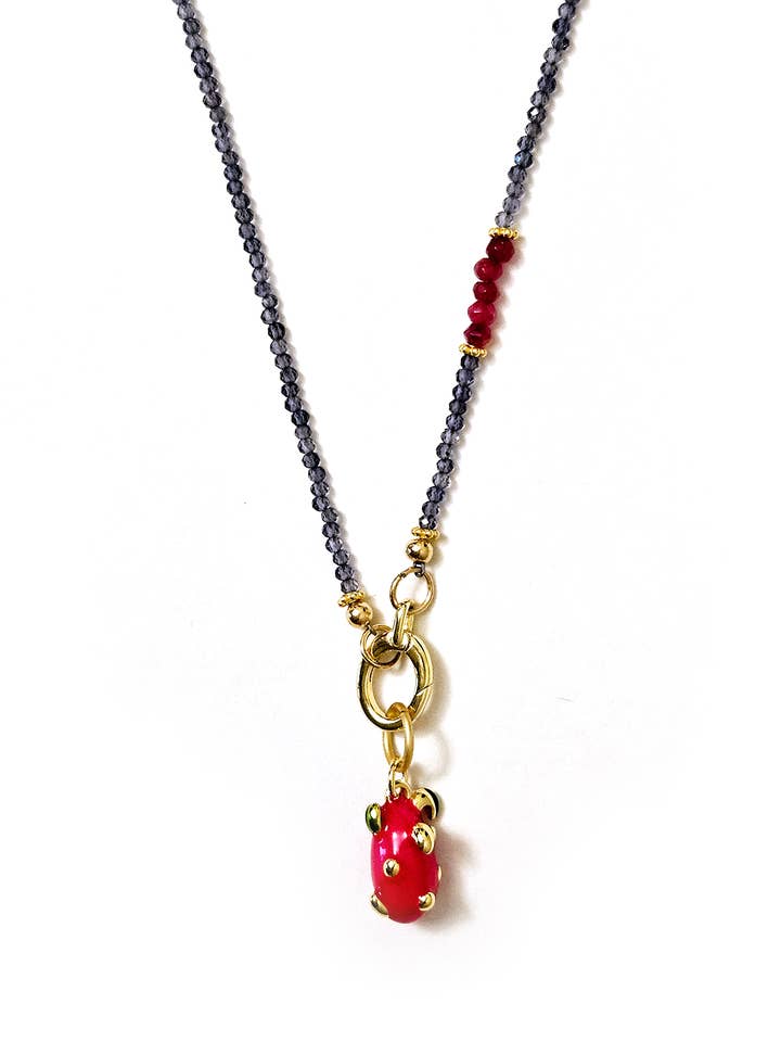 Collier en iolite et rubis avec pendentif - N 3111 pour la vente par AVAASI