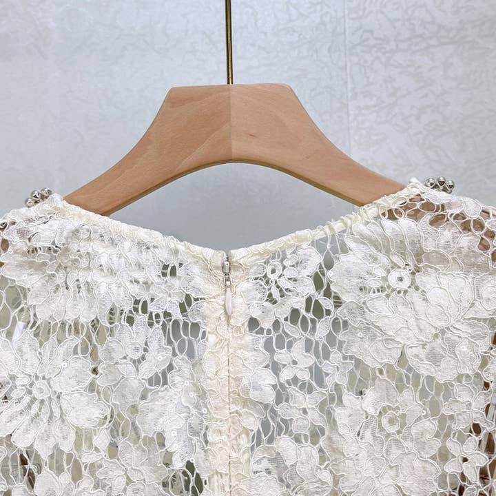 off white DR571Y Elegant Summer Lace Dress with Bowknot and Slim Fit for wholesale on Faire9