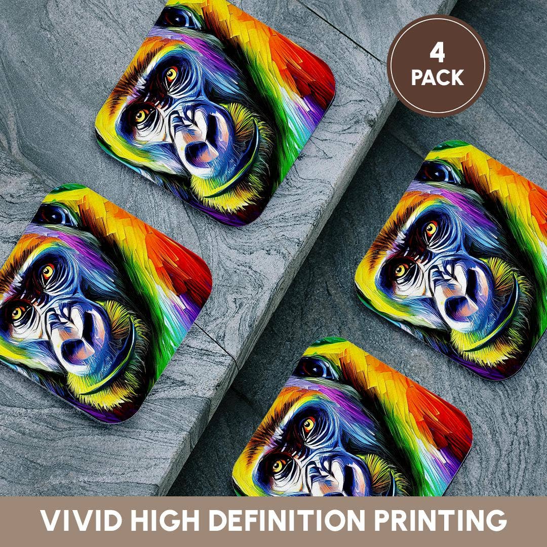 3dRose – wholesale Coasters – 3dRose, Funny Colorful Gorilla Ape Portrait. Digital Art. Gift, Charm, Coaster12