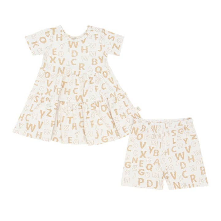 A B C U Later Short Sleeve Twirl Dress w/Biker Shorts for wholesale by ntrl co.