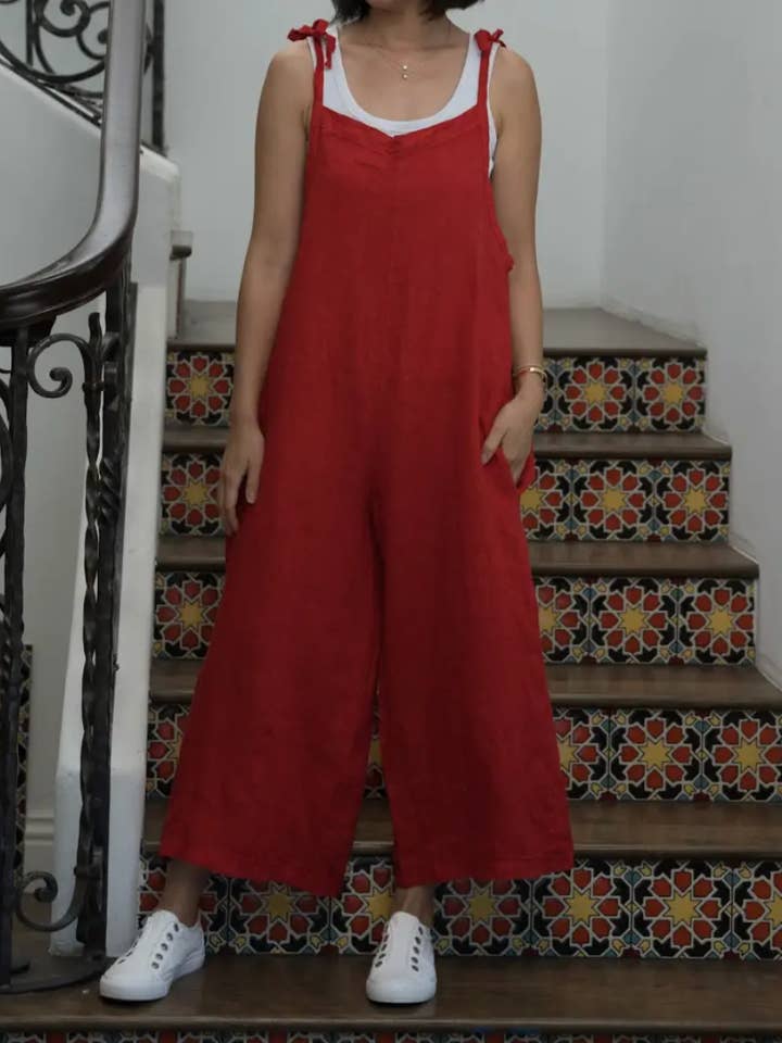 Linen Tie Shoulder Jumper #4242 for wholesale by Merci Marie