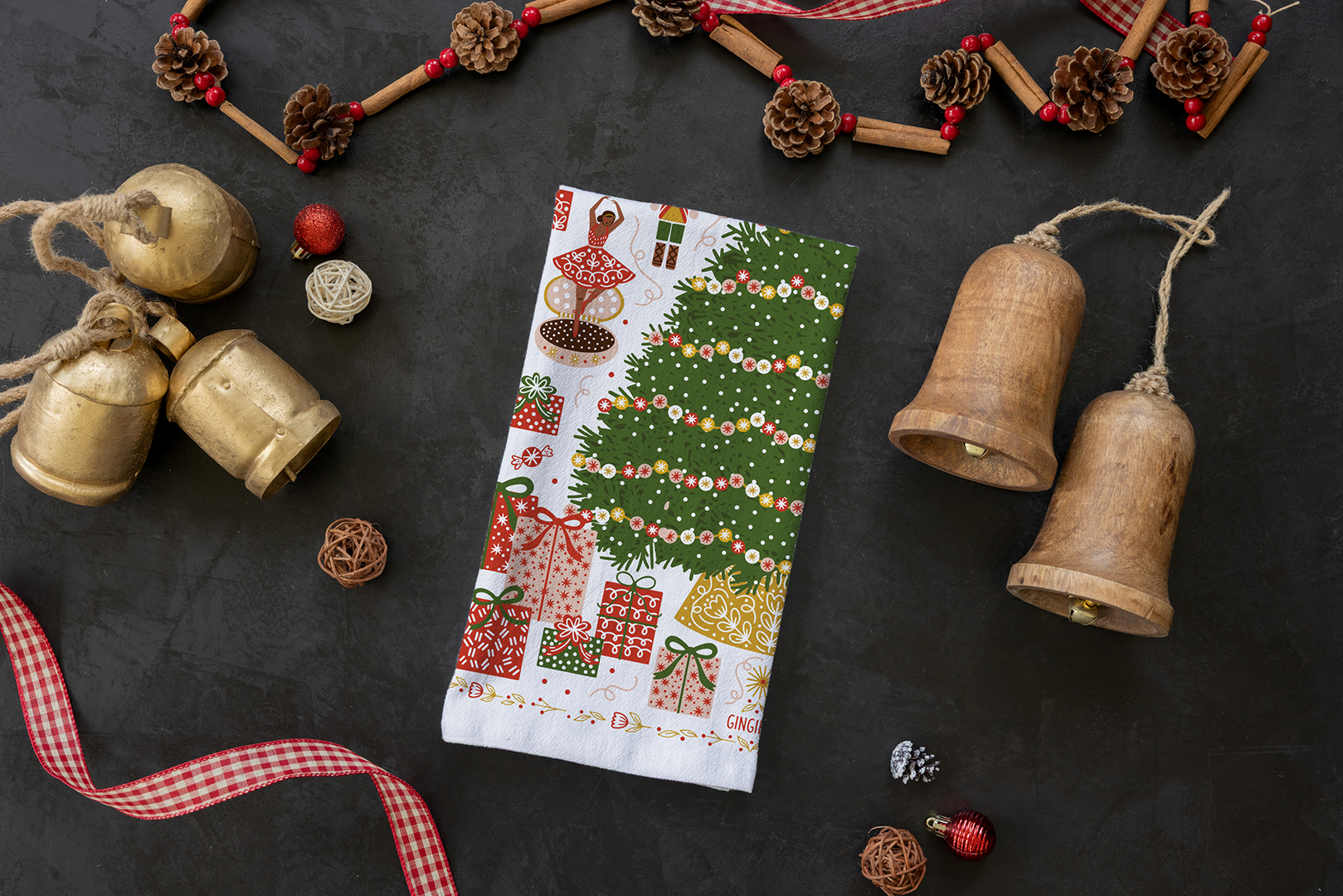 Gingiber - Wholesale Tea Towel - Christmas Tree Tea Towel – Holiday Kitchen Decor2