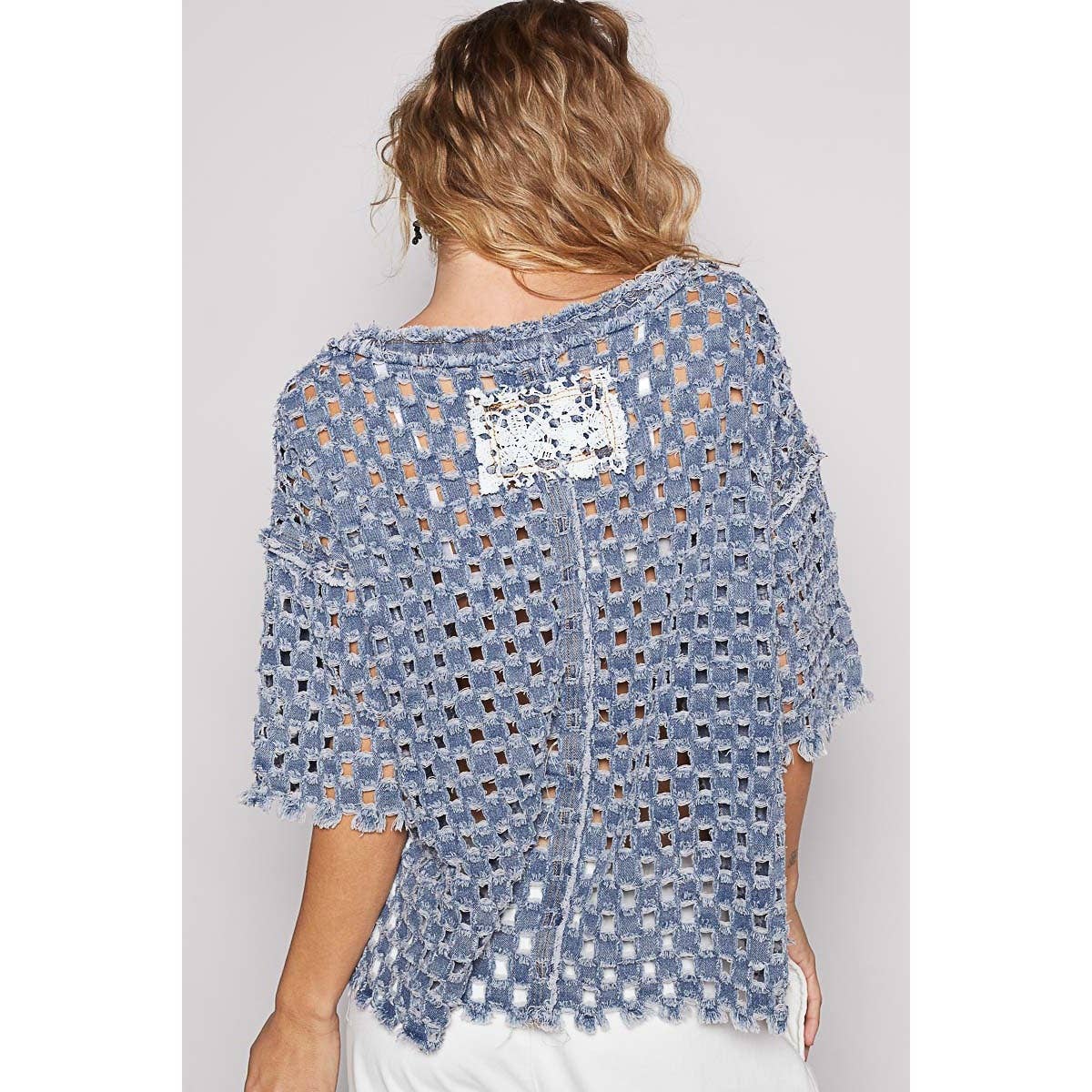 Pol Clothing - Wholesale Knit Top - Women's - Round neck short sleeve open knitted woven top4