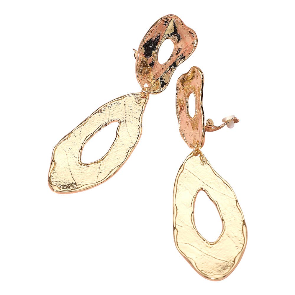 Sensibling Corp. - Wholesale Clip-On Earrings - Abstract Oversized Textured Metal Drop Clip On Earrings1