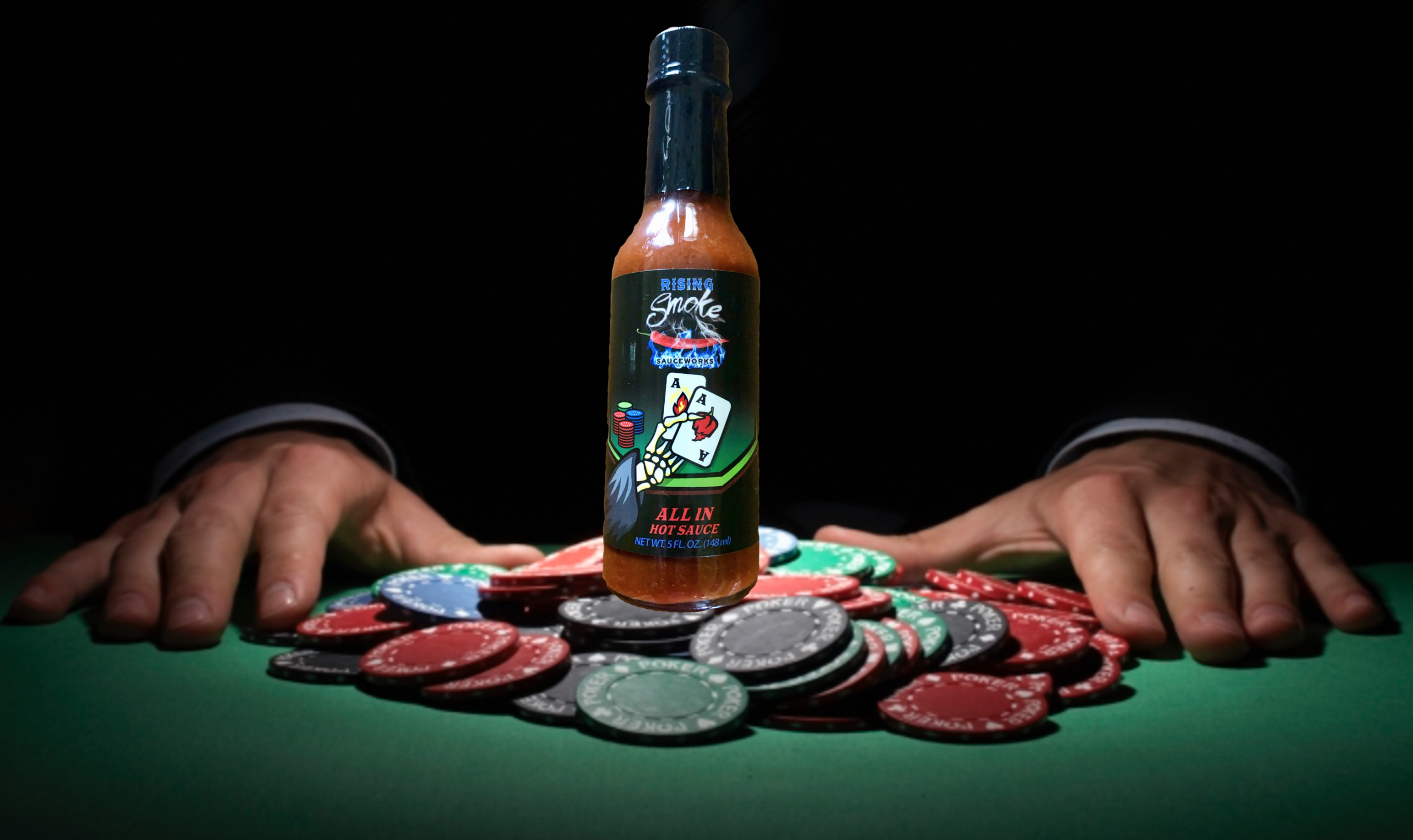 Rising Smoke Sauceworks - Wholesale Pikante saus - 5 oz All In Hot Sauce (halve doos - 6 flessen)3