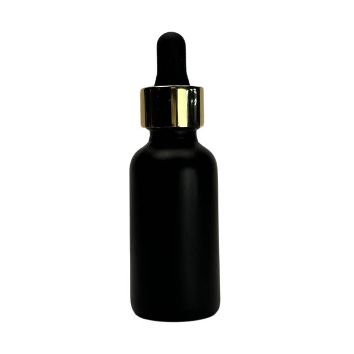 The Bottle Shoppe - Wholesale Essential Oil Holder - 1oz Black Matte Glass Bottle with Black & Gold Glass Dropper0