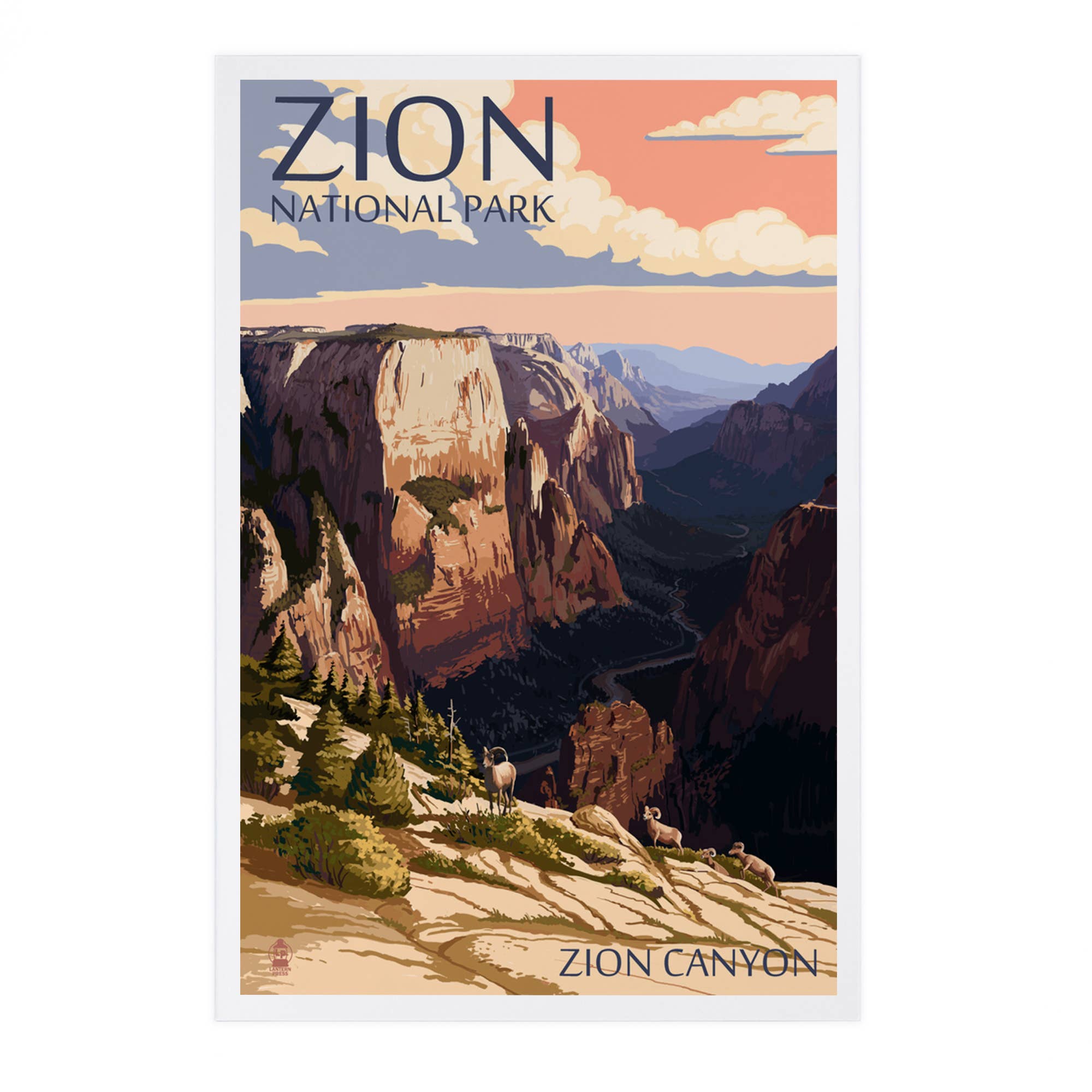 Lantern Press - Vente Cartes postales - CARTES POSTALES PREMIUM Parc national de Zion, UT Zion Canyon, coucher de soleil0