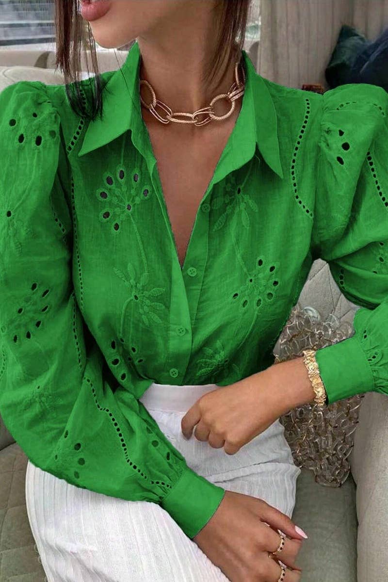 NINEXIS - Wholesale Shirt - Women's - CWTDSL0116_SINGLE BREASTED CUTOUT LONG SLEEVE SHIRT TOP6