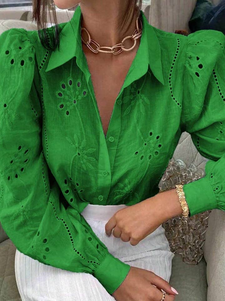 NINEXIS - Wholesale Shirt - Women's - CWTDSL0116_SINGLE BREASTED CUTOUT LONG SLEEVE SHIRT TOP6