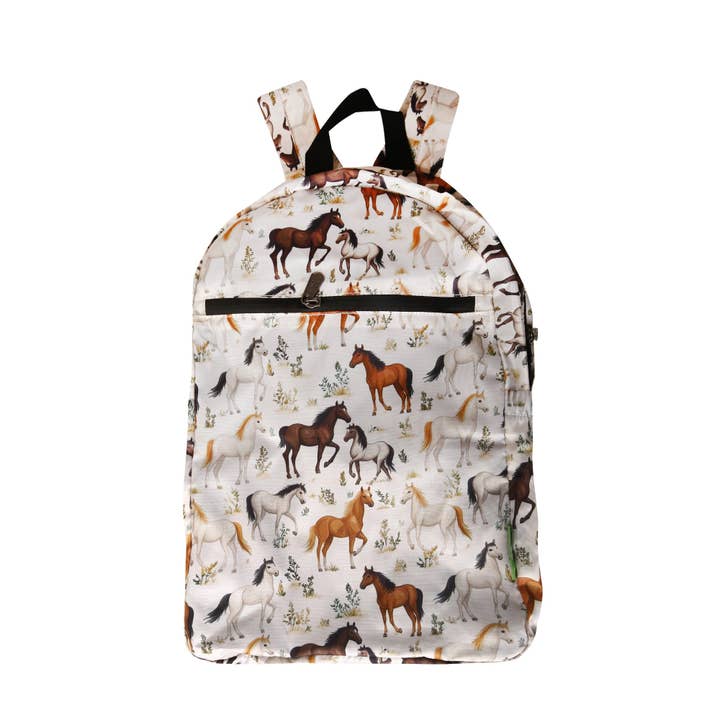 B112BG - Mochila Plegable Ligera Eco Chic Caballos Salvajes Beige (Paquete de 2) para venta al por mayor de Eco Chic