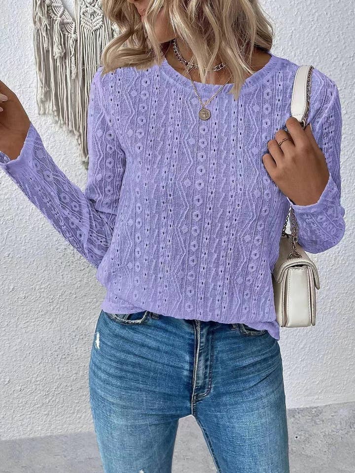 Masyal - Wholesale T-shirt – women's - Women's Round Neck Lace Hollow-Out Casual T-Shirt6