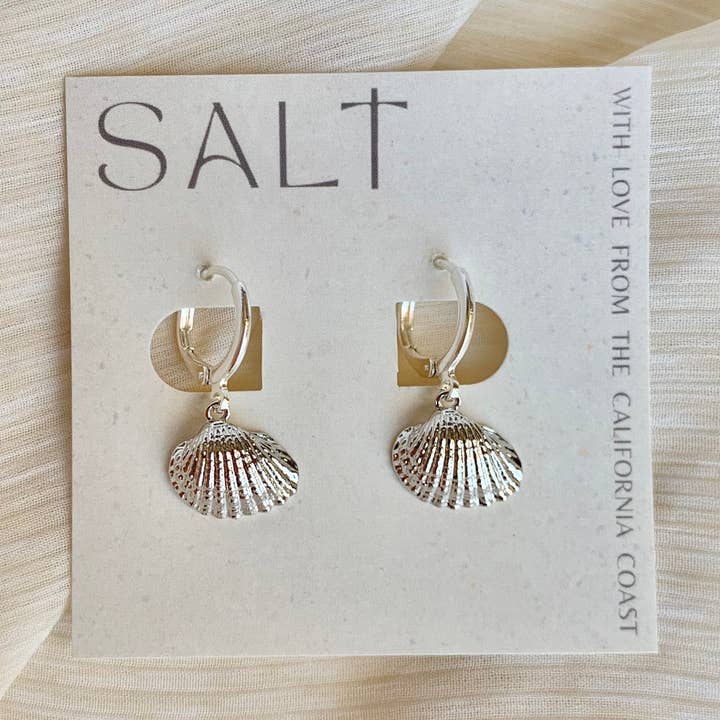 SALT by Sarah Curtis - Wholesale Huggie Earrings - SCALLOP SEASHELL HUGGIE HOOPS | silver | coastal jewelry0