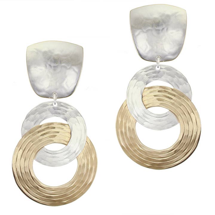 Tapered Square with Large Interlocking Rings Clip Earrings for wholesale by Marjorie Baer