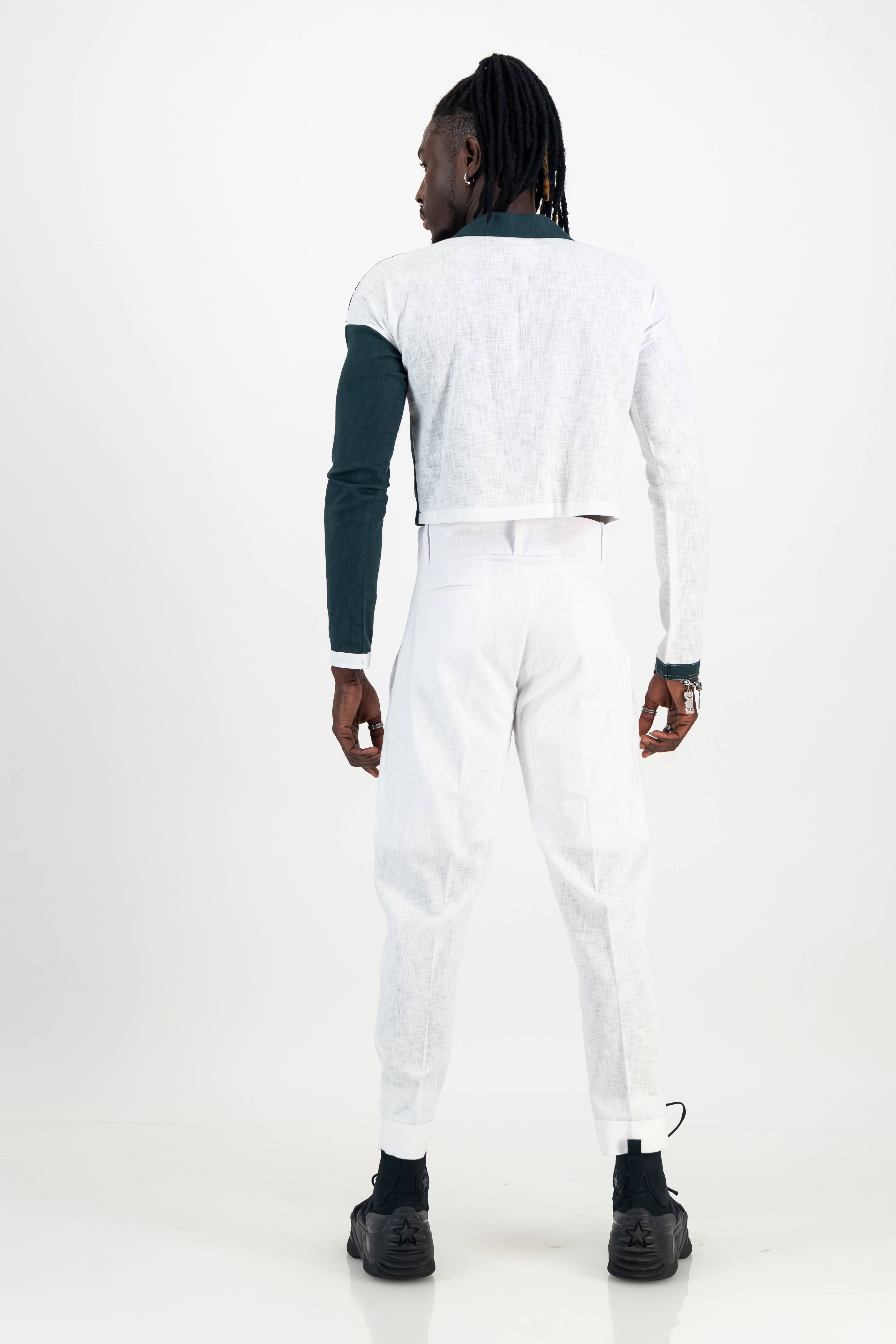 White and Green Unisex Linen Crop Top for wholesale on Faire6