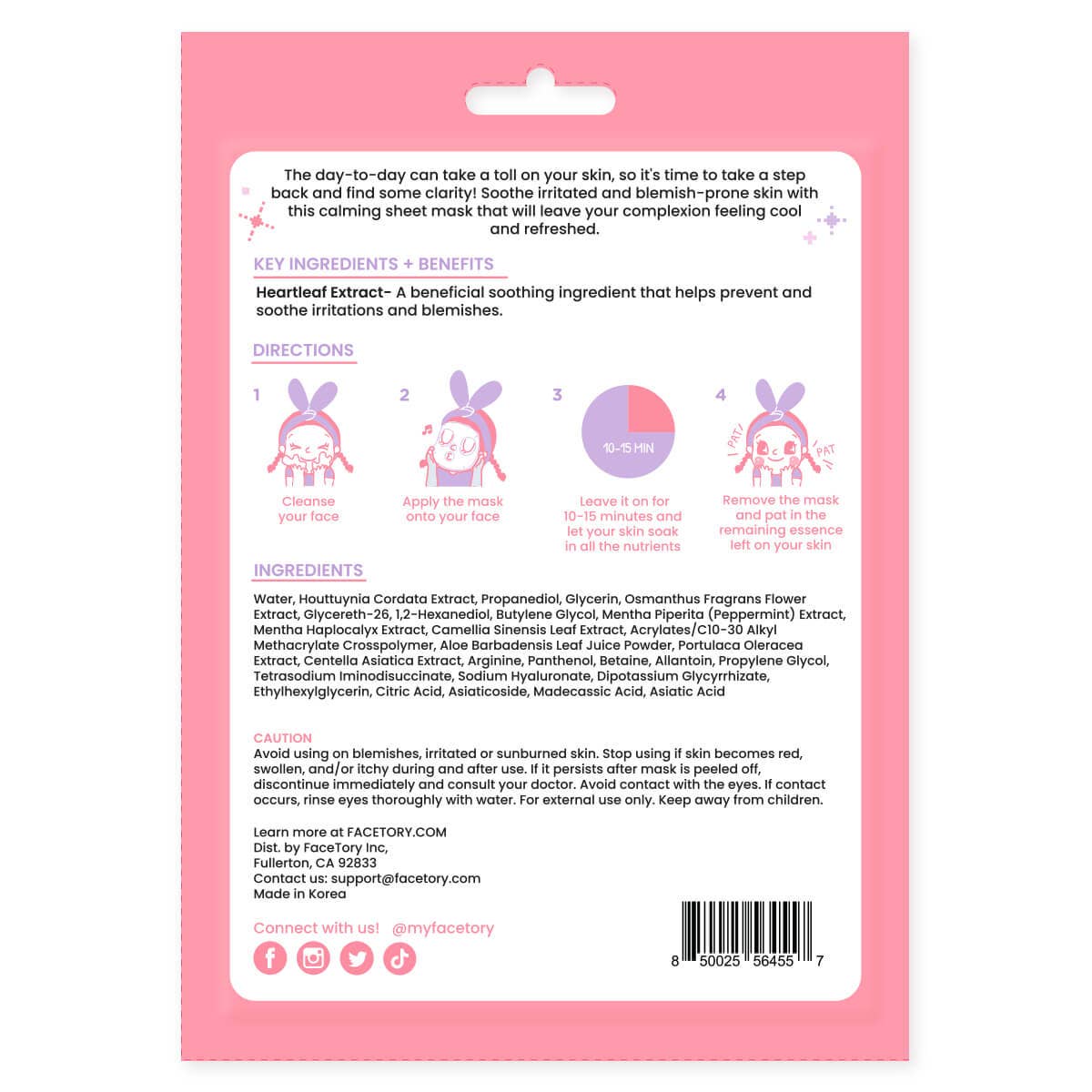 FaceTory - Wholesale Skincare Face Mask - Sheet Face Mask - K-Beauty - Redness Calming - Oh My Heart4