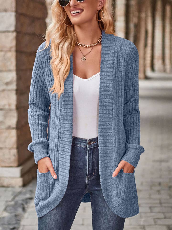 Wholesalesir - Wholesale Cardigan - Women's - Solid Pit Stripe Matte Casual Long Sleeved Cardigan Jacket2