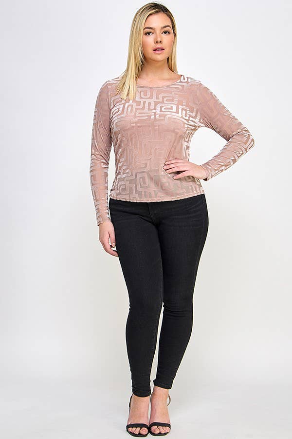 Misty Rose Burnout fluwelen top in grote maten - JK18506-T voor groothandel op Faire2