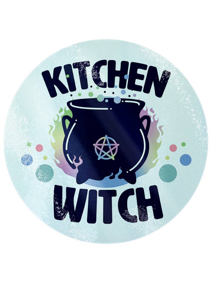 Kitchen Witch Circular Glass Chopping Board for wholesale by Grindstore