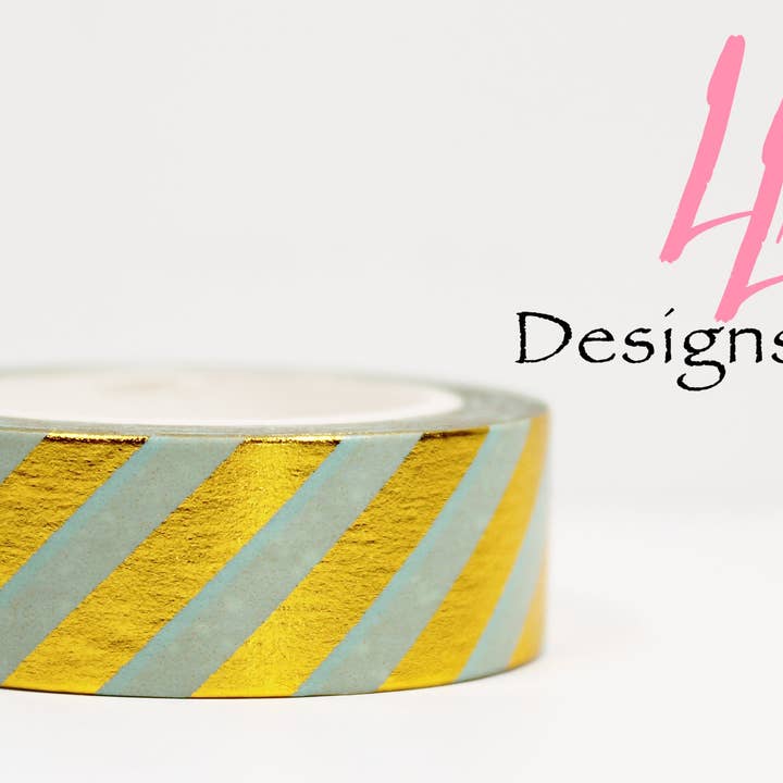 LLB Designs Studio - Wholesale Washi Tape - Washi Tape Rolls | Teal Stripe Foil | Washi Tape Size: 15mm x 10mm | SKU # WT0031