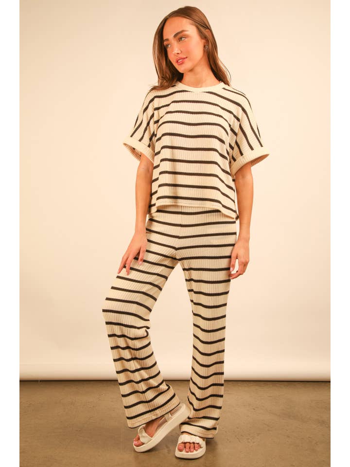 VERY J - Wholesale Lounge Set - Women's - NT11974SET-Striped Casual Top & Pants Set