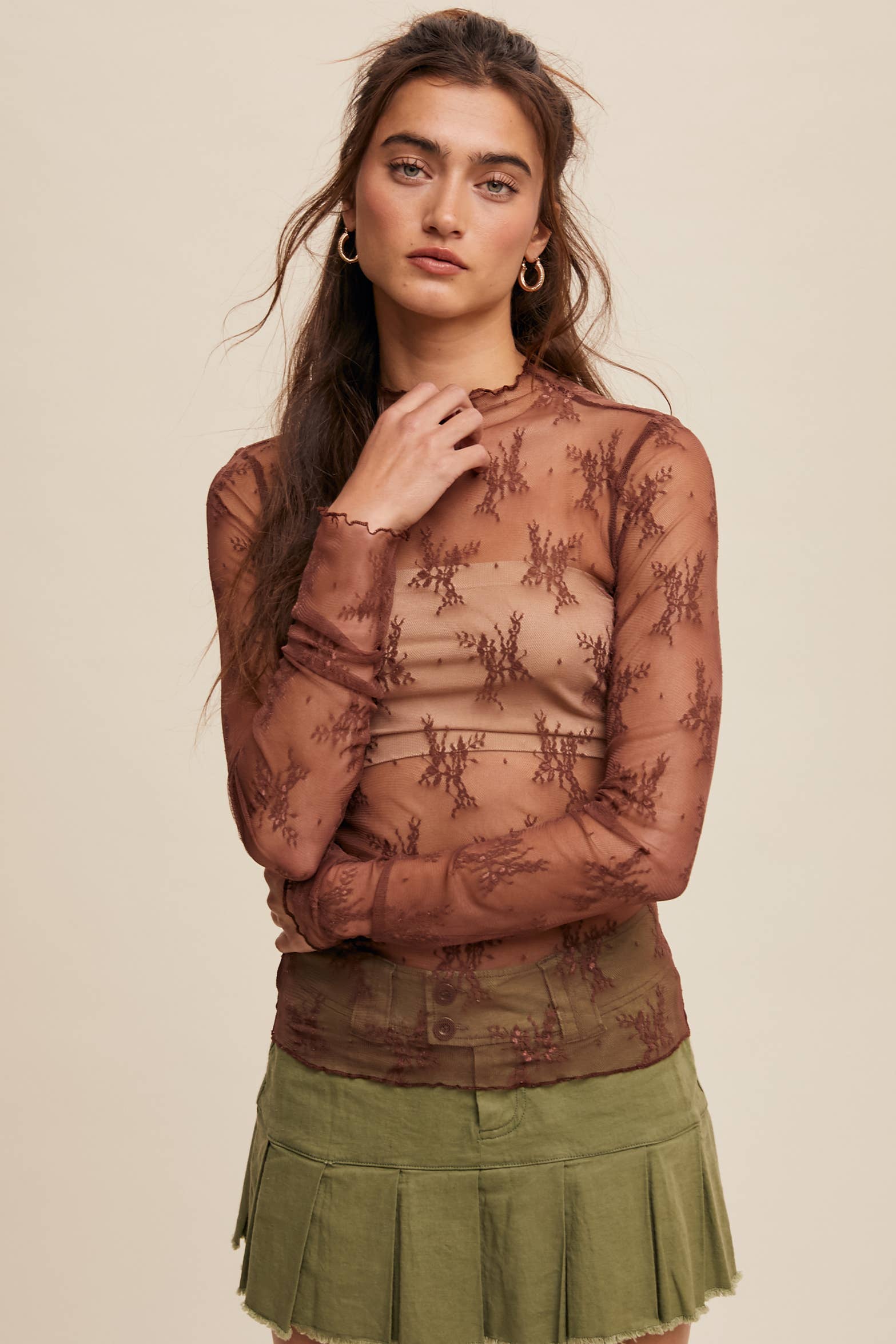 Listicle - Wholesale Blouse - Women's - Sheer Lace Long-Sleeve Top32