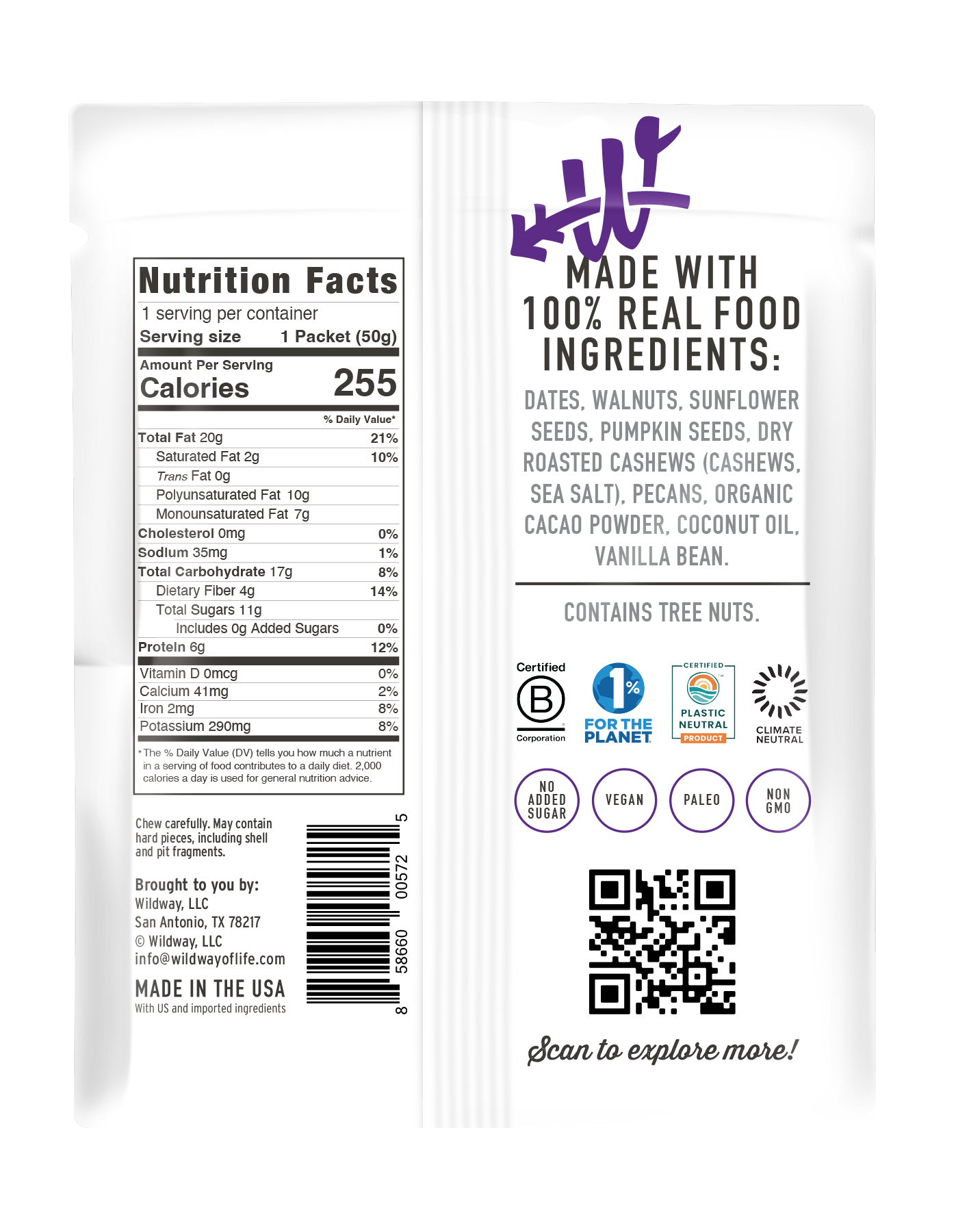 Wildway – Großhandel Granola – Getreidefreier Granola-Snackpack - Dunkle Schokolade Meersalz2