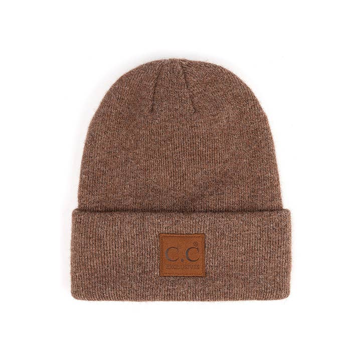 Hana - Wholesale Beanie - Women's - C.C Heather Knit Suede Patch Beanie Winter Hat3