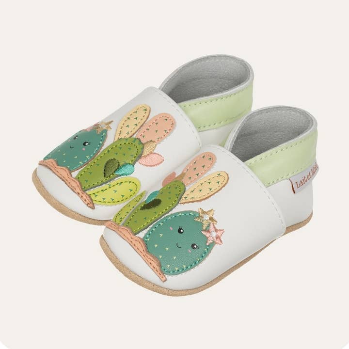 Baby leather slippers - Cactus for wholesale by LAIT ET MIEL