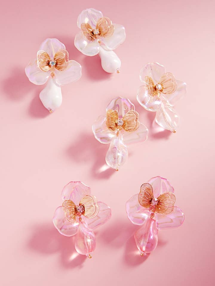 Flower Acrylic Part Brass Metal Post Earrings for wholesale by Designature New York