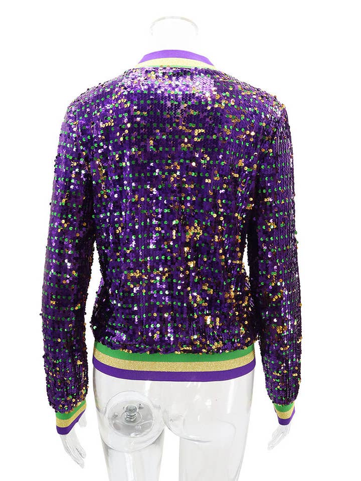 Purple Striped trim party sequins bomber jacket for wholesale on Faire2