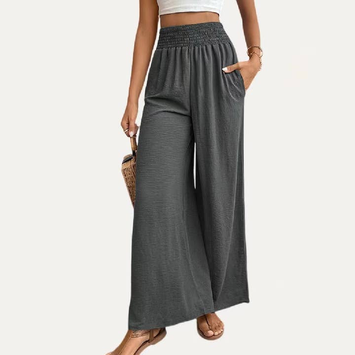 Chic Solid Textured Pockets Wide-Legs Pants for wholesale by The Moment Collection