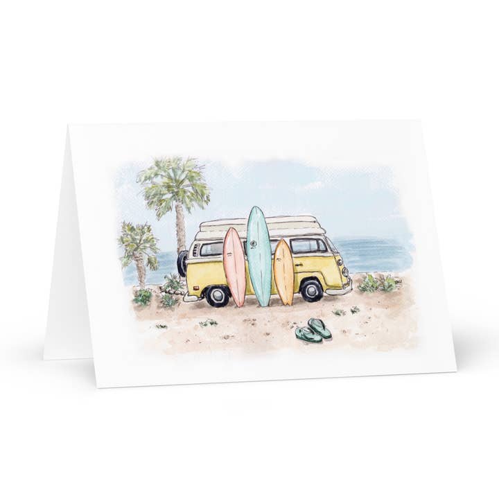 Carte de rêve de van de surf d'été sans fin – Art de la côte californienne pour la vente par Swil Arts