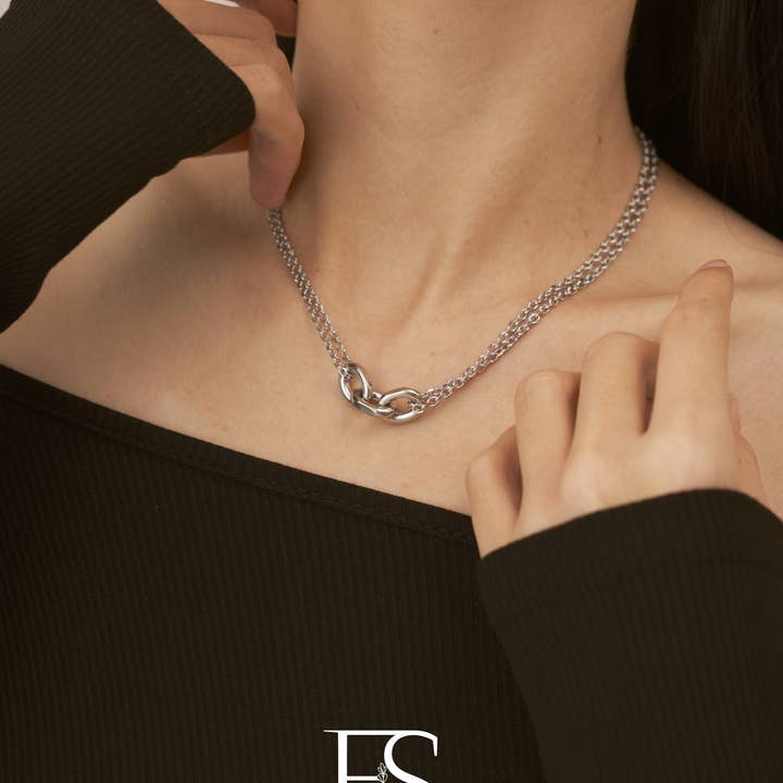 Furano Studio - Wholesale Link & Chain Necklace - Silver Double Layer Snake Chain Necklace4